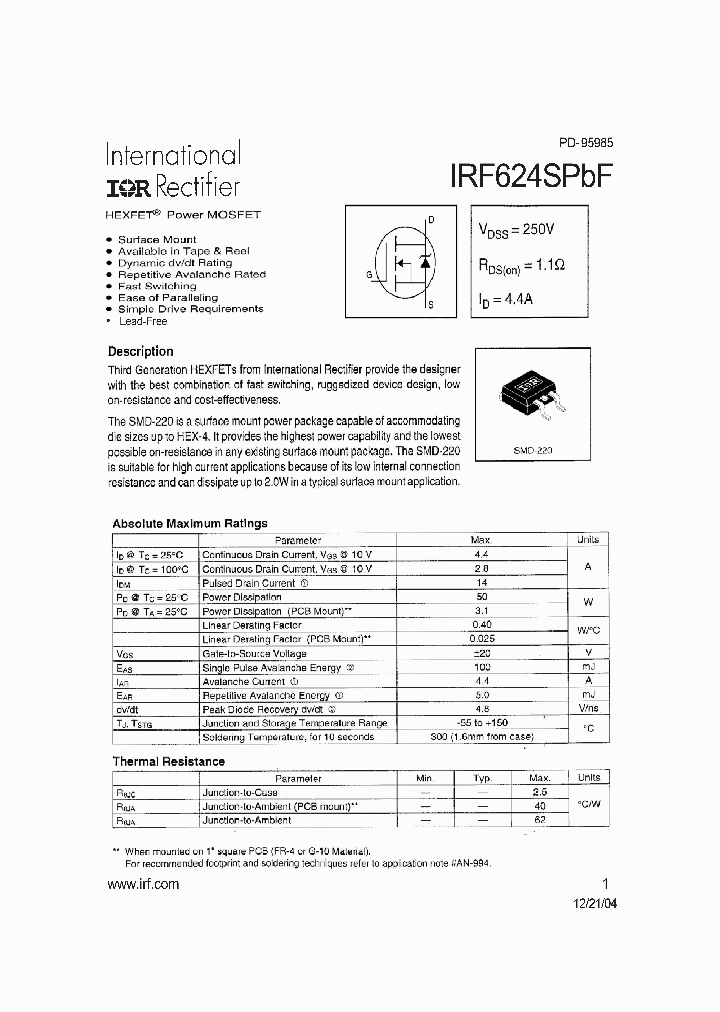 IRF624SPBF_1120370.PDF Datasheet