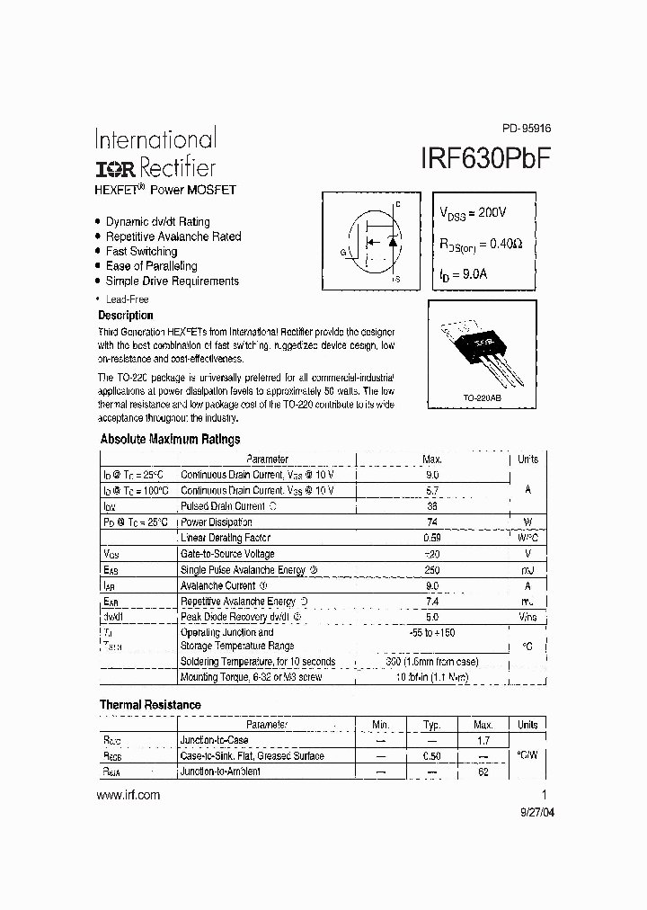 IRF630PBF_1187367.PDF Datasheet