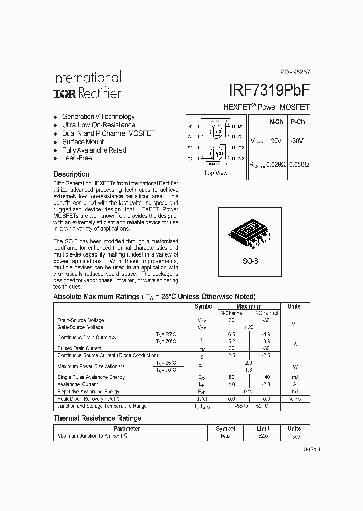 IRF7319PBF_1255560.PDF Datasheet