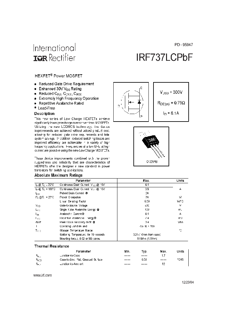 IRF737LCPBF_1255581.PDF Datasheet