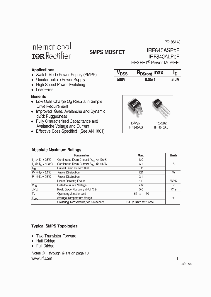 IRF840AS04_1255706.PDF Datasheet