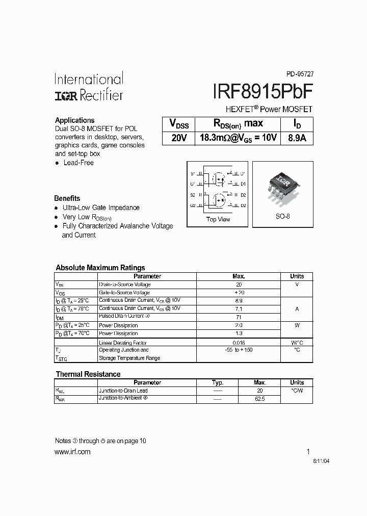 IRF8915PBF_1255717.PDF Datasheet