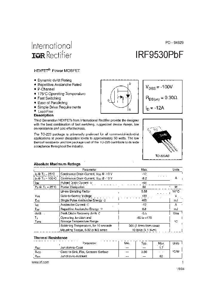 IRF9530PBF_1072166.PDF Datasheet
