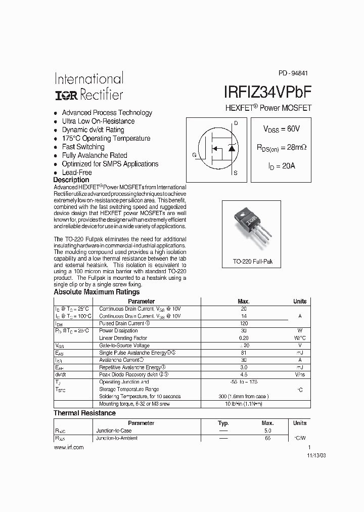 IRFIZ34VPBF_1255907.PDF Datasheet
