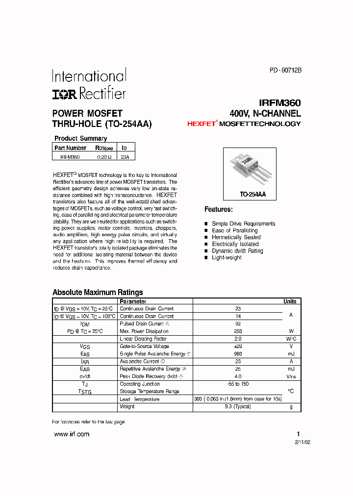 IRFM360_1255943.PDF Datasheet