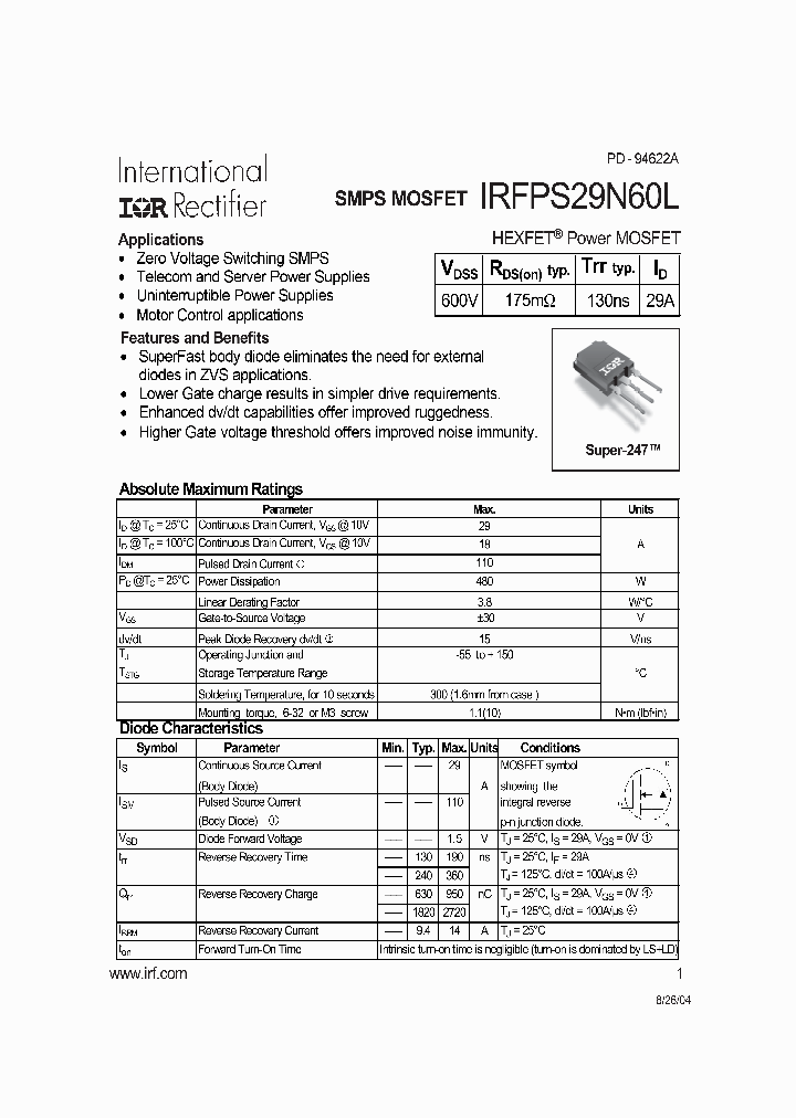 IRFPS29N60L_1256046.PDF Datasheet