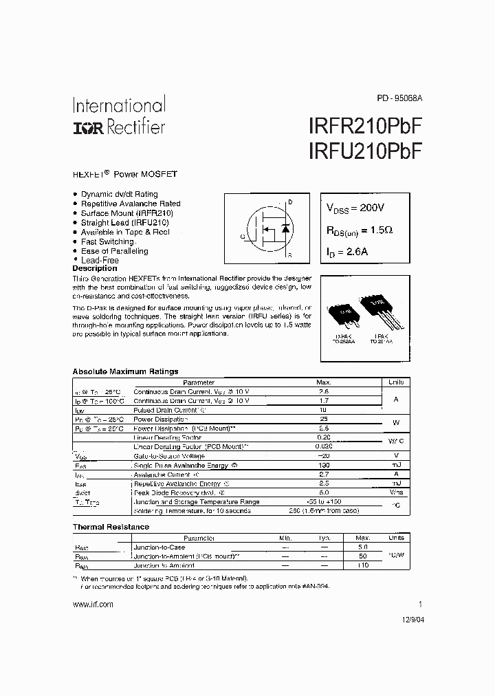 IRFR210PBF_613570.PDF Datasheet