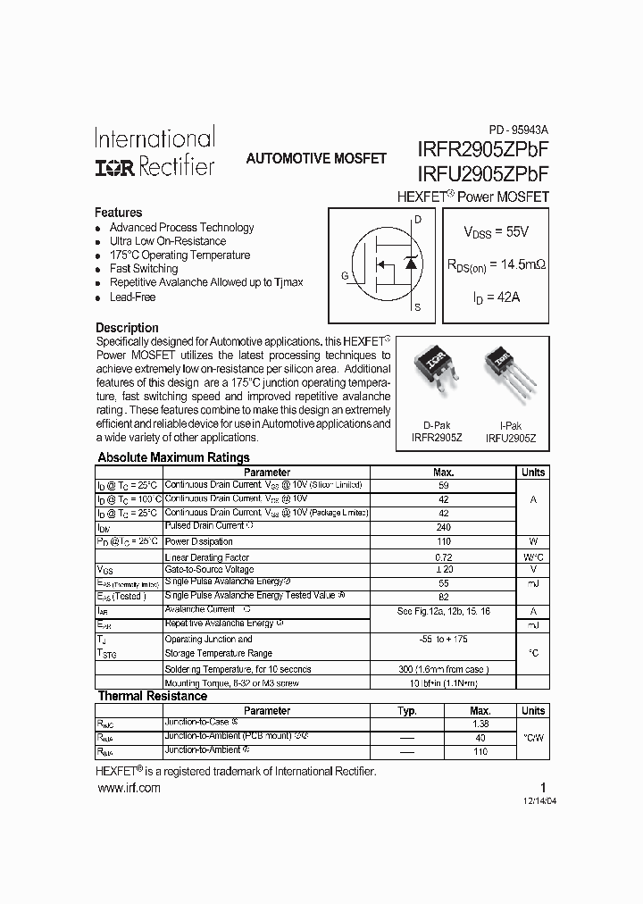 IRFR2905ZPBF_1181728.PDF Datasheet