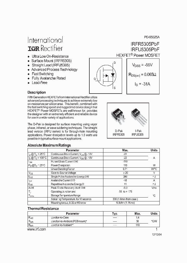 IRFR5305PBF_1145651.PDF Datasheet
