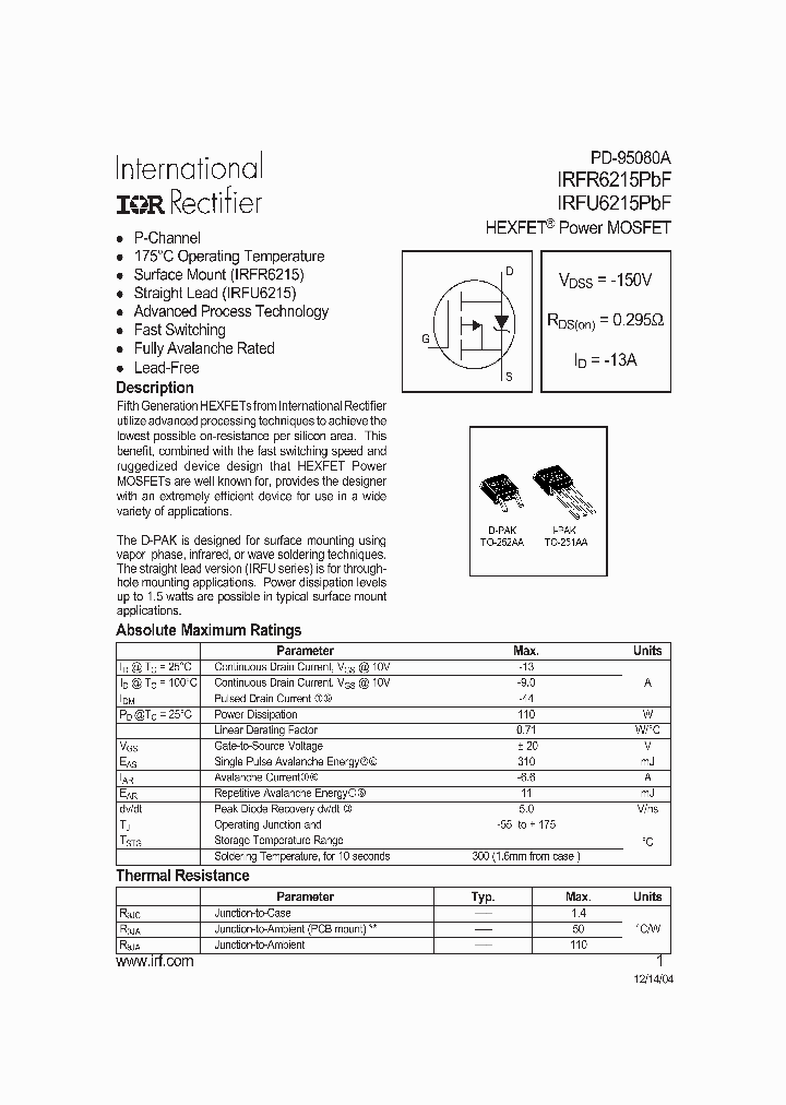 IRFR6215PBF_1145661.PDF Datasheet