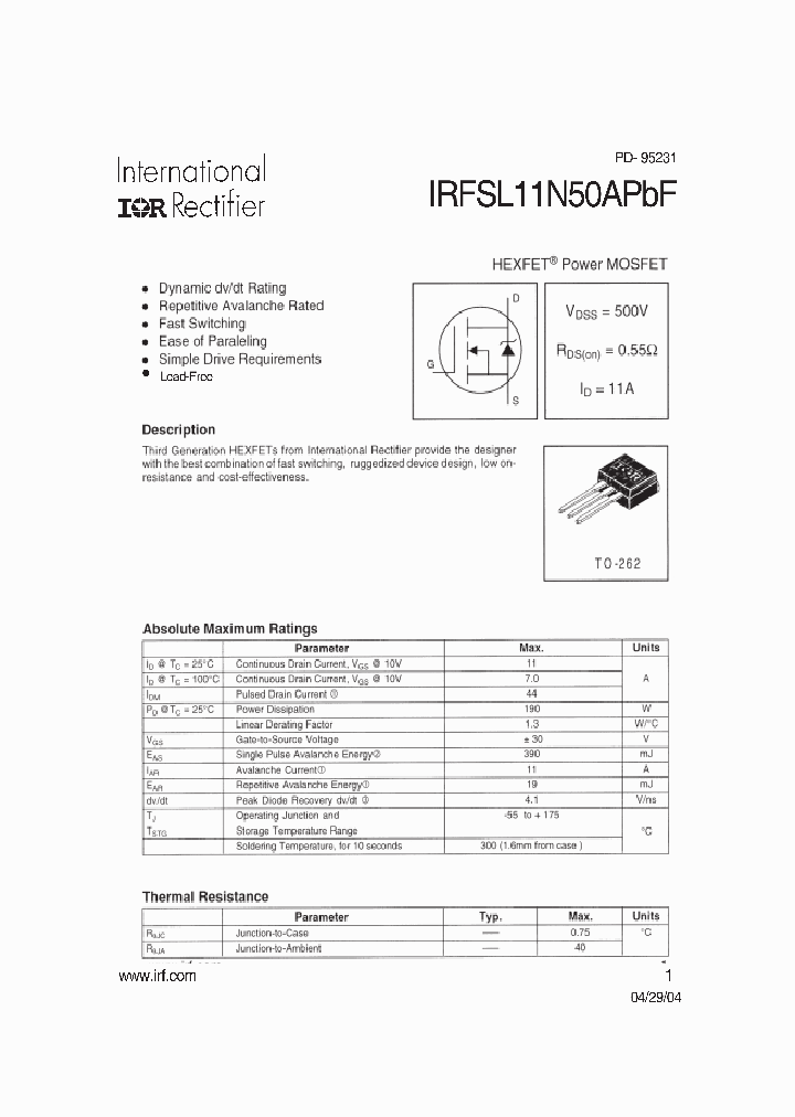 IRFSL11N50APBF_1256107.PDF Datasheet