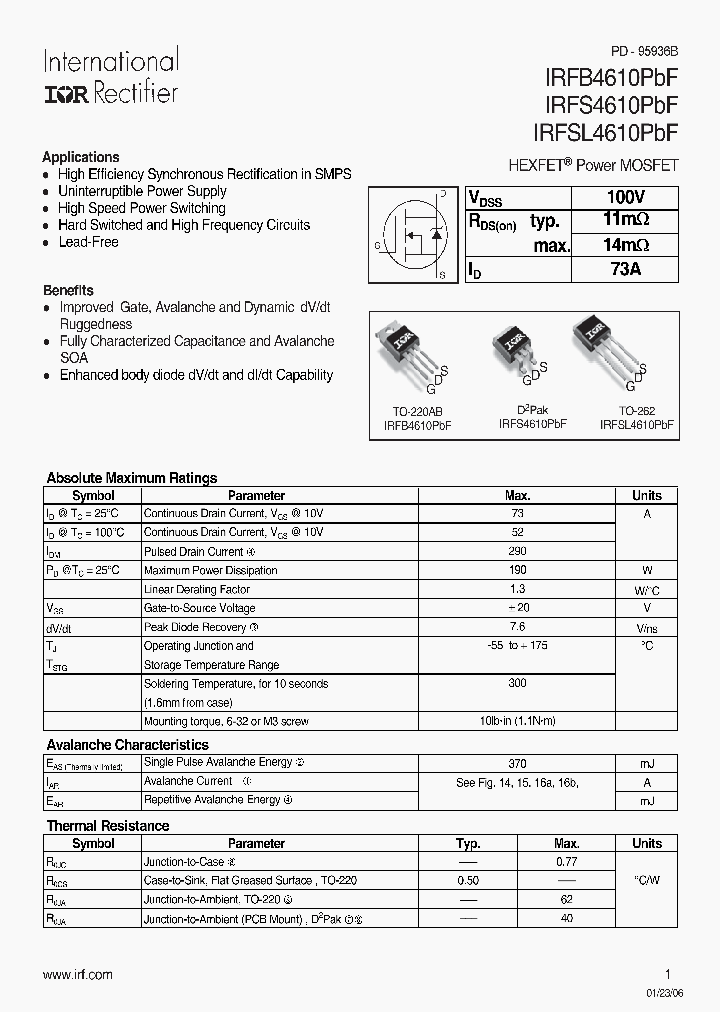 IRFB4610PBF_709450.PDF Datasheet
