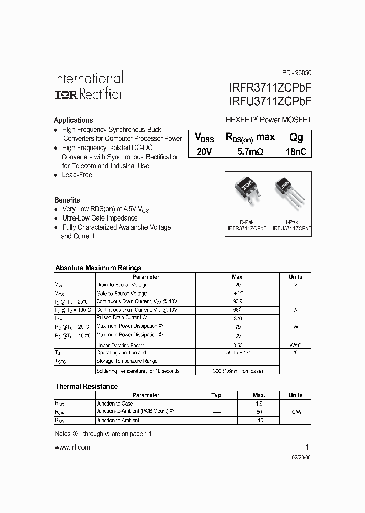 IRFU3711ZCPBF_1256175.PDF Datasheet
