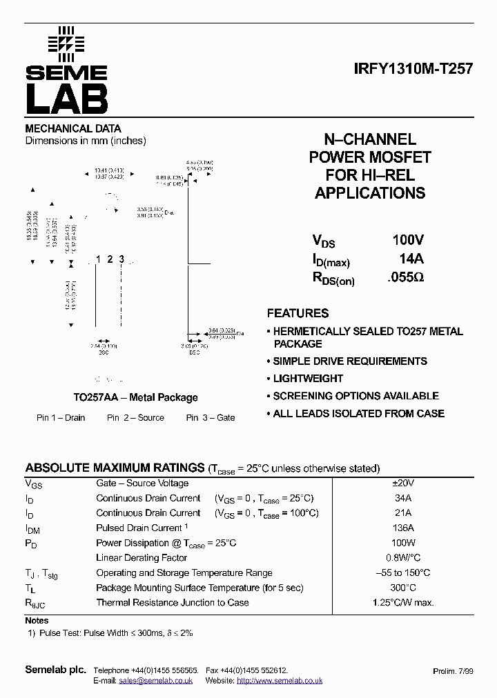 IRFY1310M-T257_1256227.PDF Datasheet