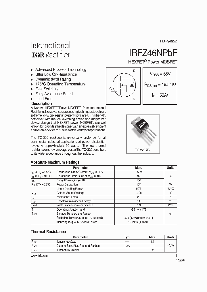 IRFZ46N04_1256276.PDF Datasheet
