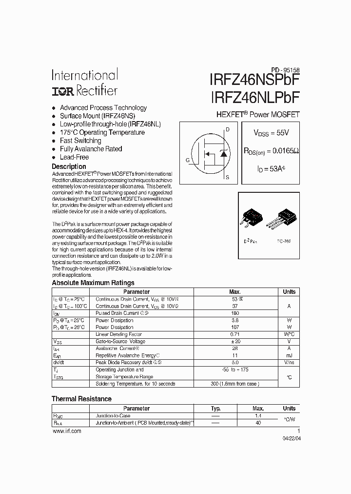 IRFZ46NSPBF_1256277.PDF Datasheet