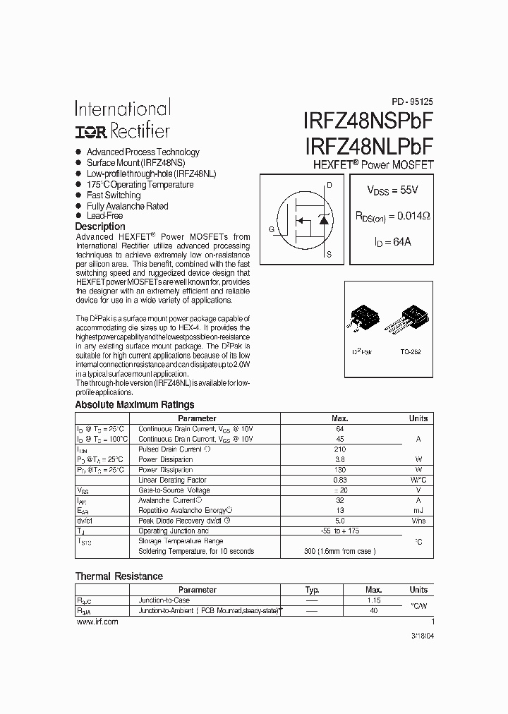 IRFZ48NSPBF_1256285.PDF Datasheet