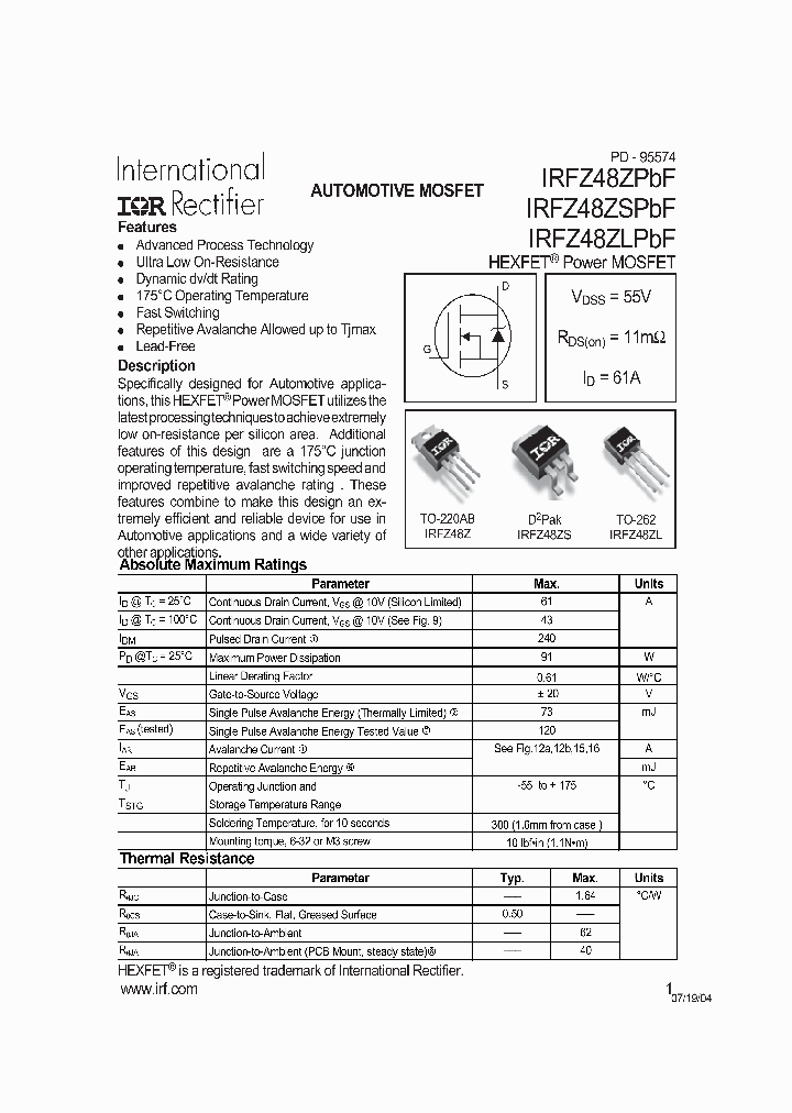 IRFZ48ZSPBF_1256290.PDF Datasheet