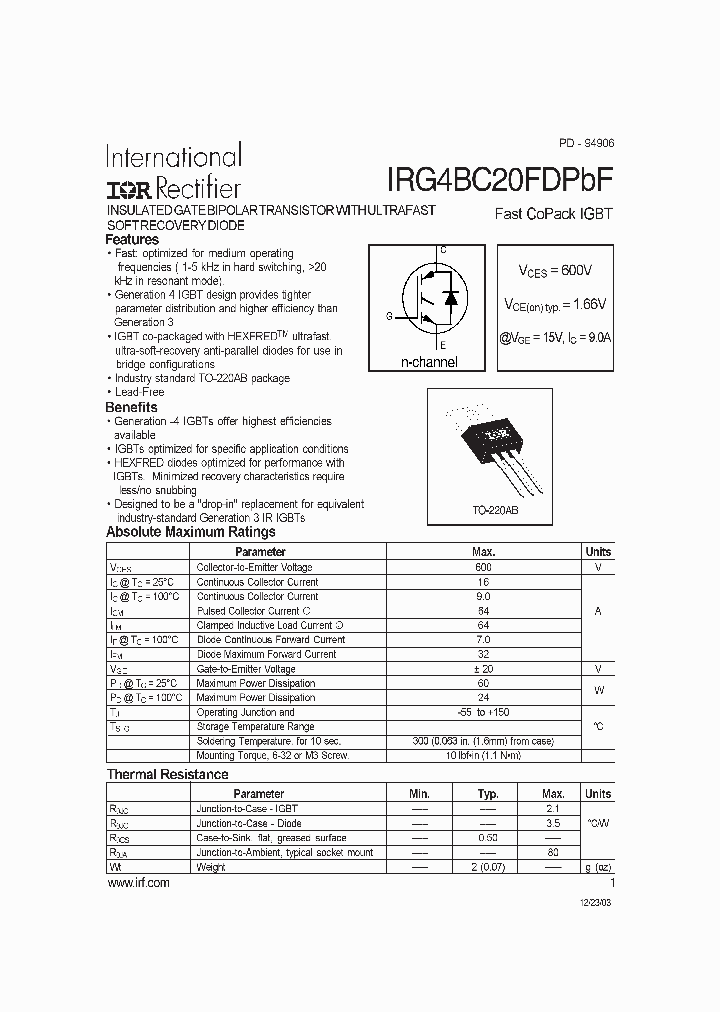 IRG4BC20FDPBF_1152971.PDF Datasheet