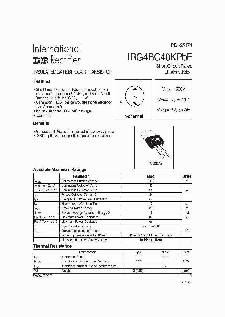 IRG4BC40KPBF_1256334.PDF Datasheet