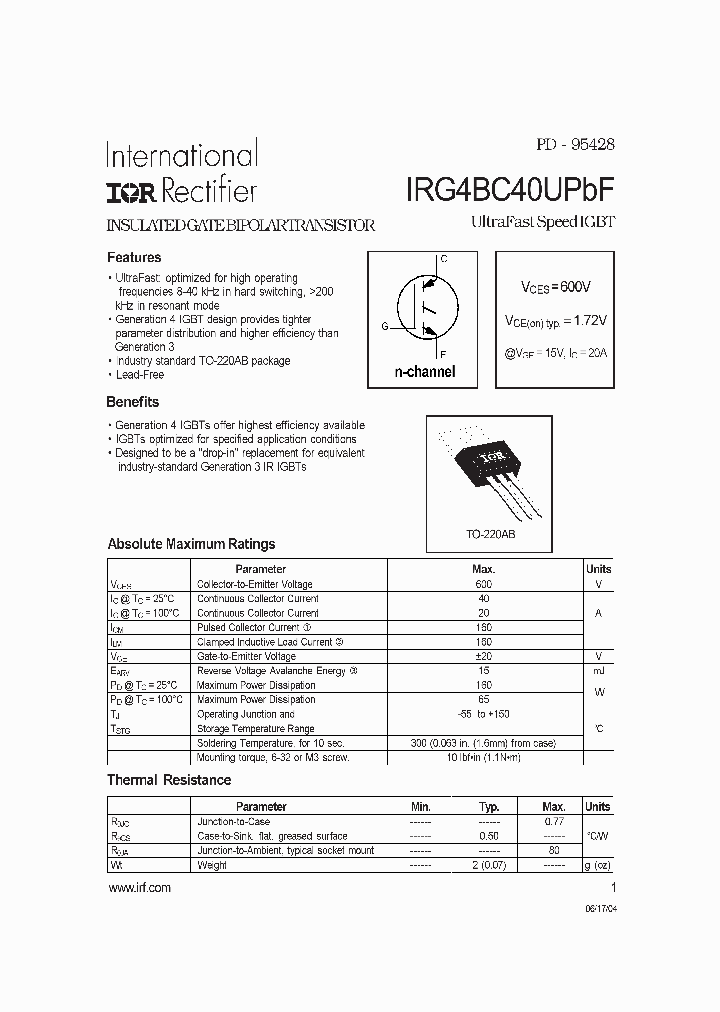 IRG4BC40UPBF_1256336.PDF Datasheet