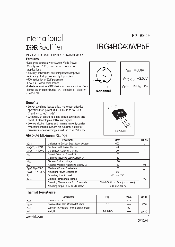 IRG4BC40WPBF_1256338.PDF Datasheet