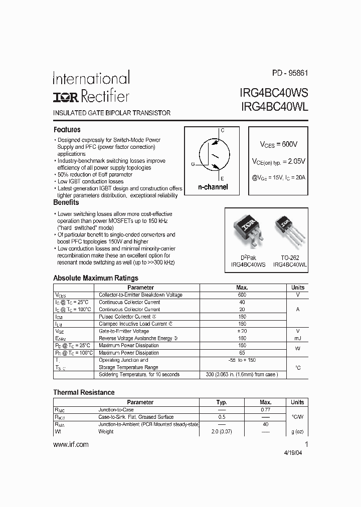 IRG4BC40WS_1256339.PDF Datasheet