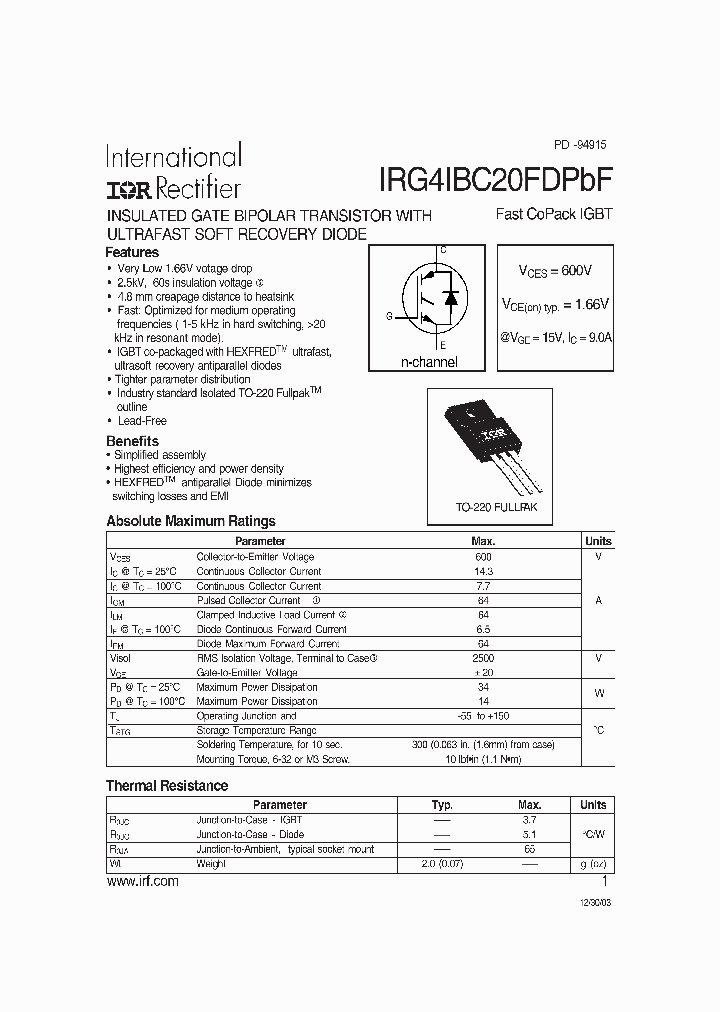 IRG4IBC20FDPBF_1256345.PDF Datasheet