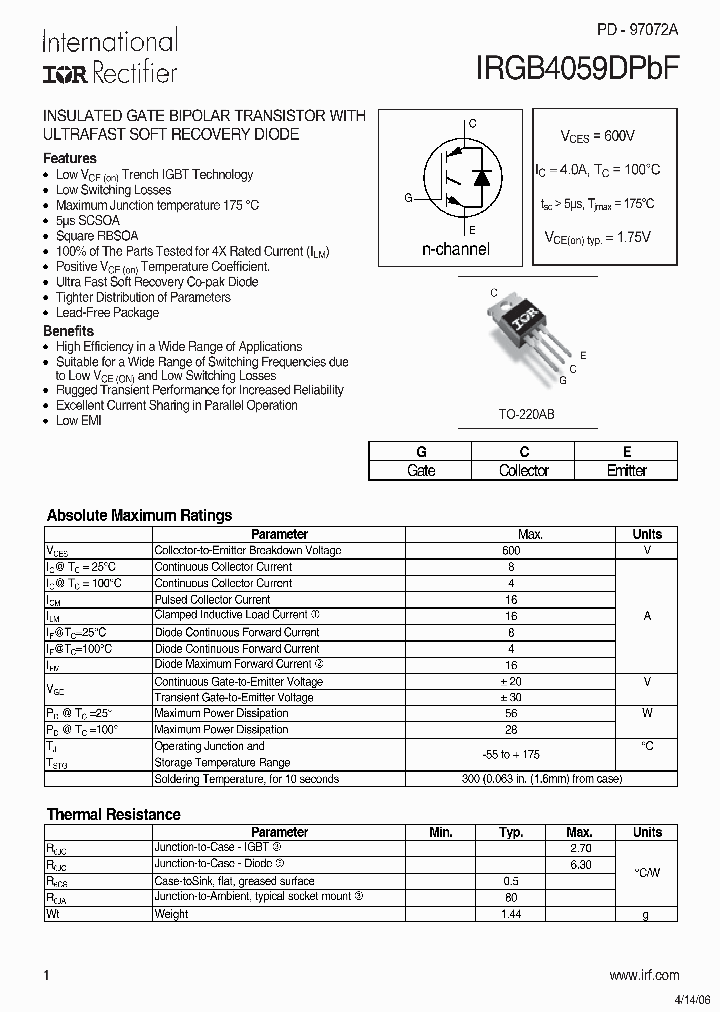 IRGB4059DPBF_1256415.PDF Datasheet