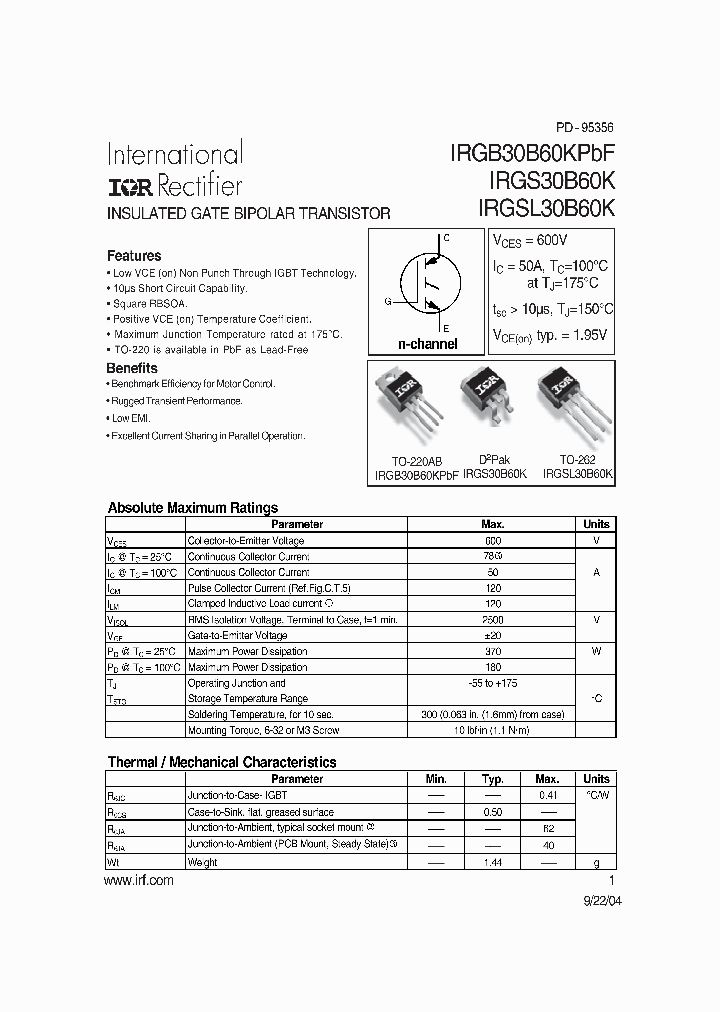 IRGSL30B60K_1256530.PDF Datasheet