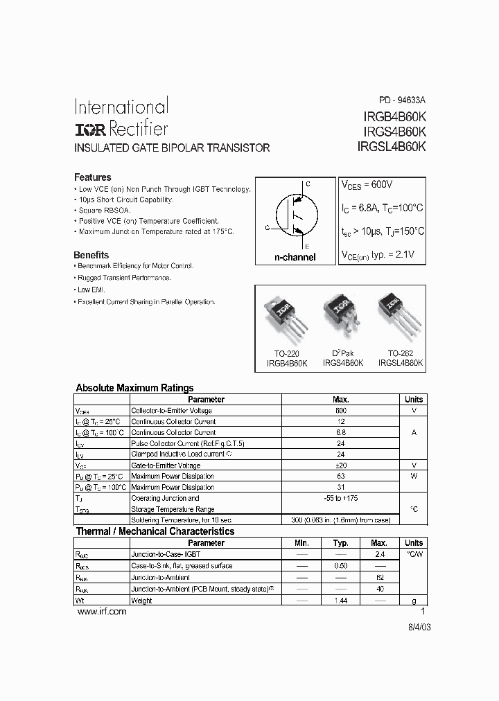 IRGSL4B60K_1256531.PDF Datasheet