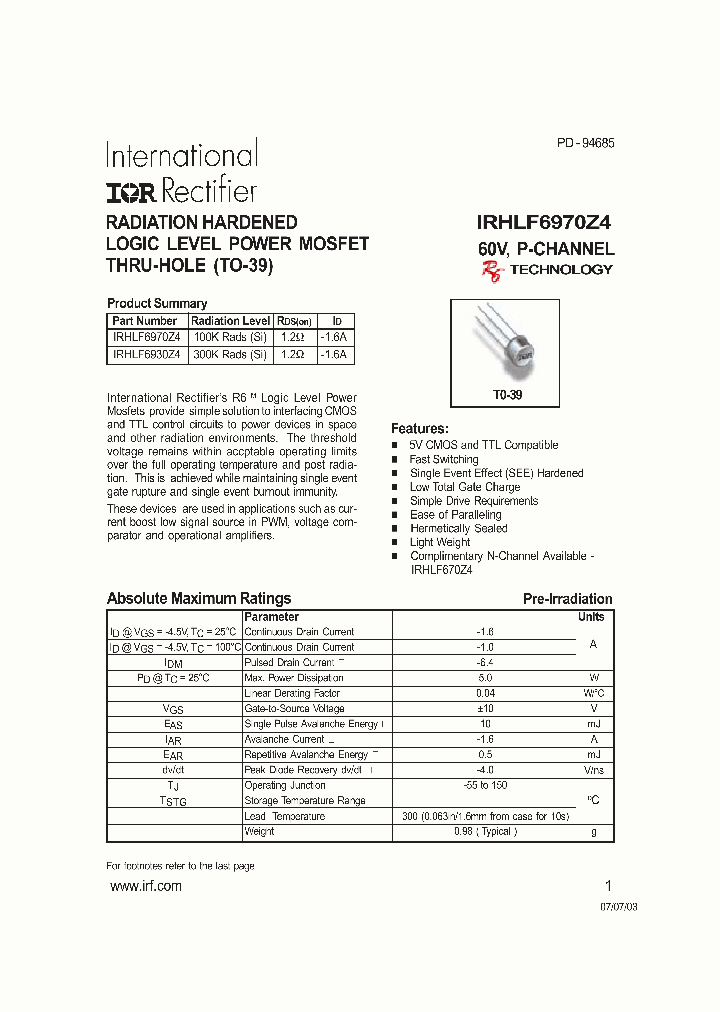IRHLF6970Z4_1256573.PDF Datasheet