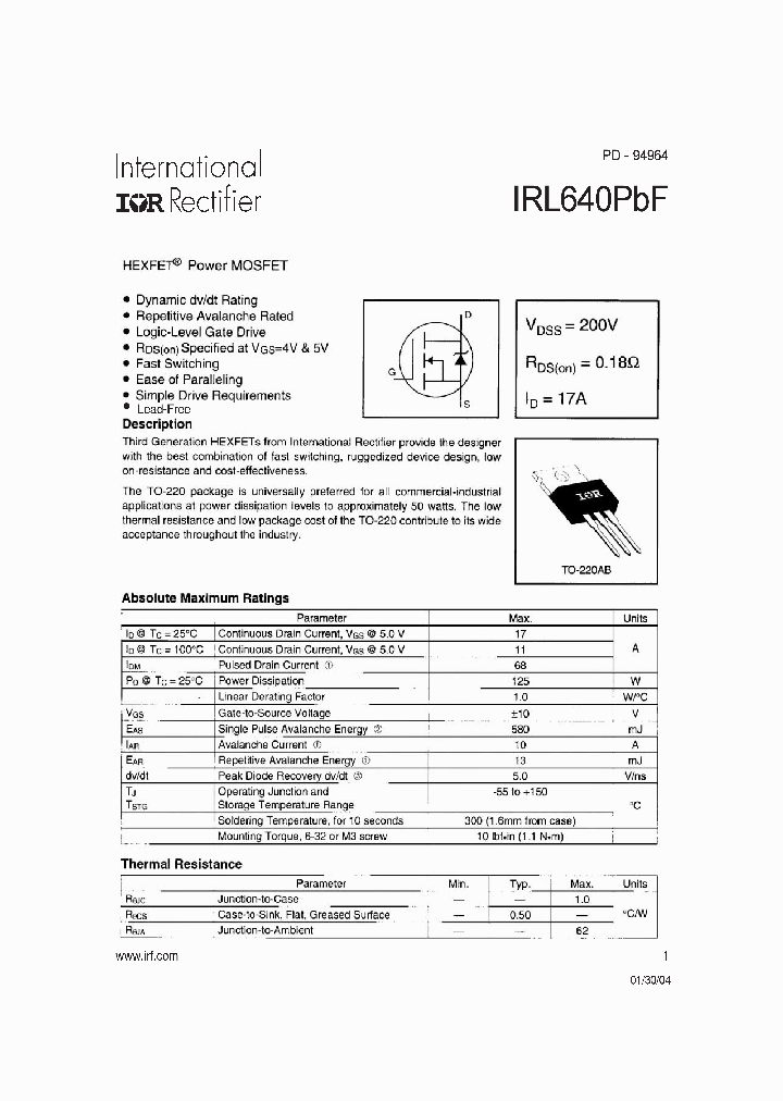 IRL640PBF_1149993.PDF Datasheet