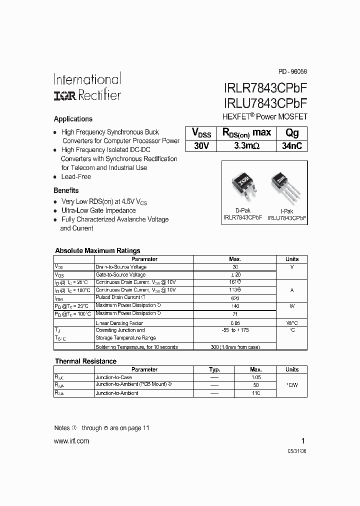 IRLR7843CPBF_709337.PDF Datasheet