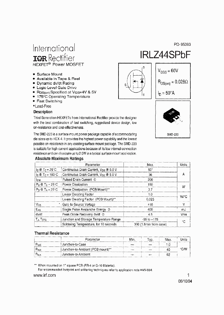 IRLZ44SPBF_1256972.PDF Datasheet