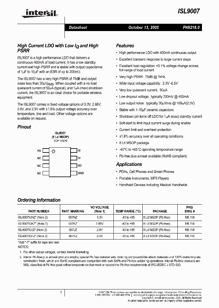 ISL9007IUNZ-T_1257677.PDF Datasheet