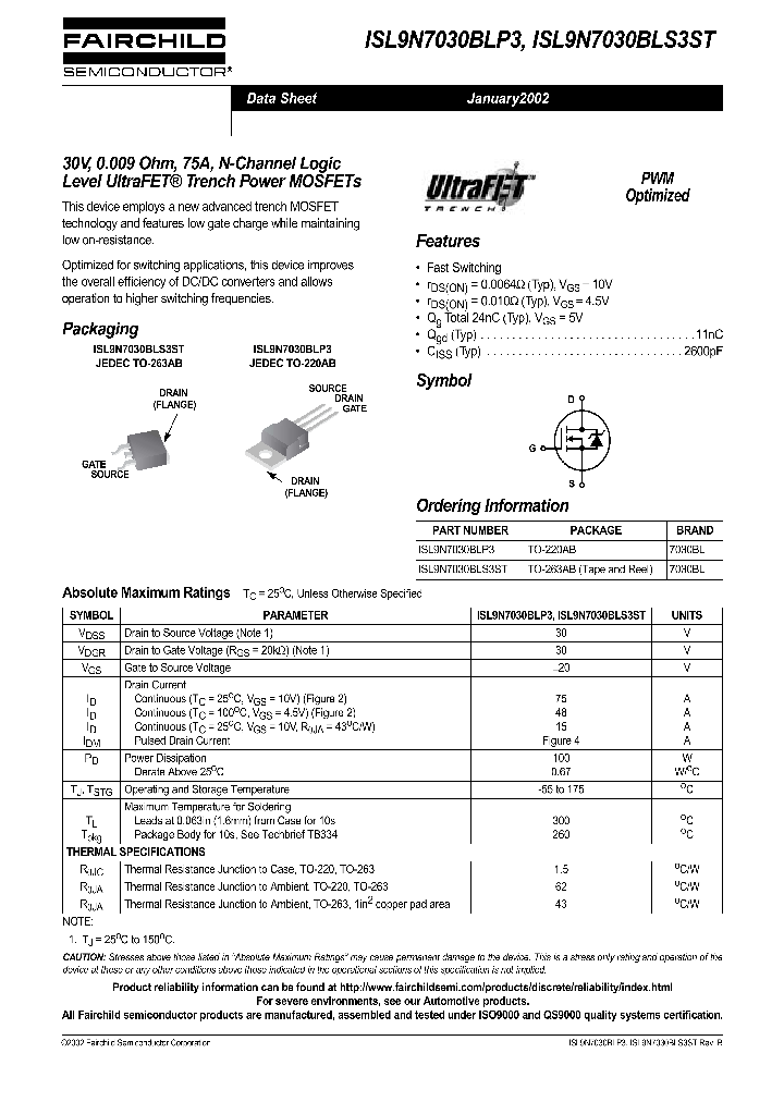 ISL9N7030BLS3ST_1257729.PDF Datasheet
