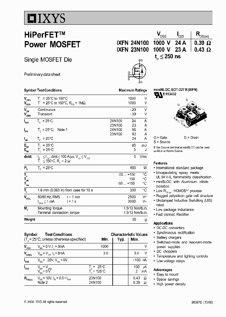 IXFN24N100_1258012.PDF Datasheet