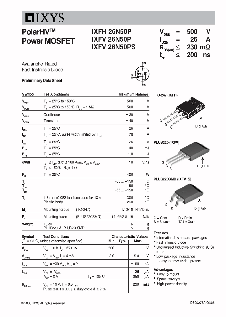 IXFH26N50P_744337.PDF Datasheet
