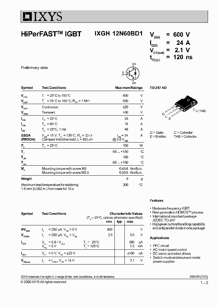 IXGH12N60BD1_1258117.PDF Datasheet