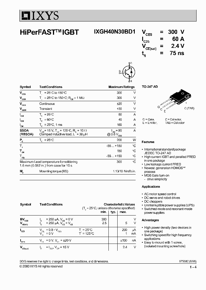 IXGH40N30BD1_1258137.PDF Datasheet