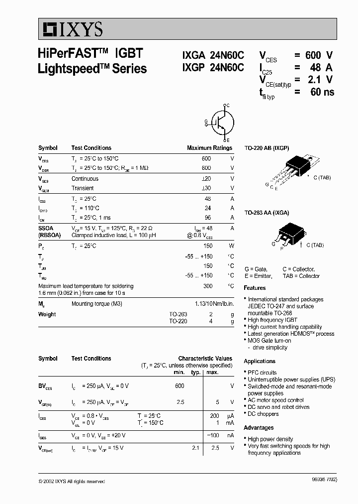 IXGP24N60C_1258159.PDF Datasheet