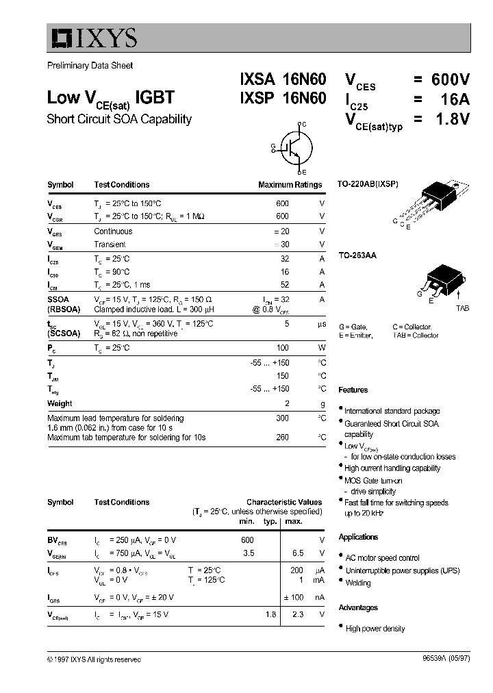 IXSP16N60_1258239.PDF Datasheet