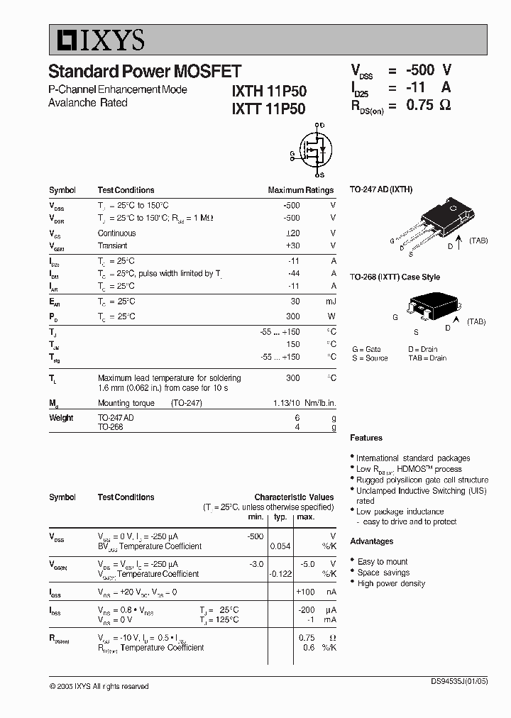 IXTT11P50_1258283.PDF Datasheet