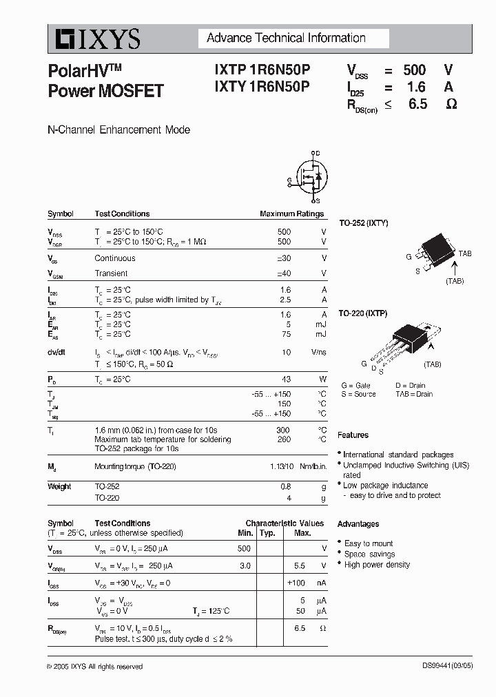 IXTY1R6N50P_1258295.PDF Datasheet