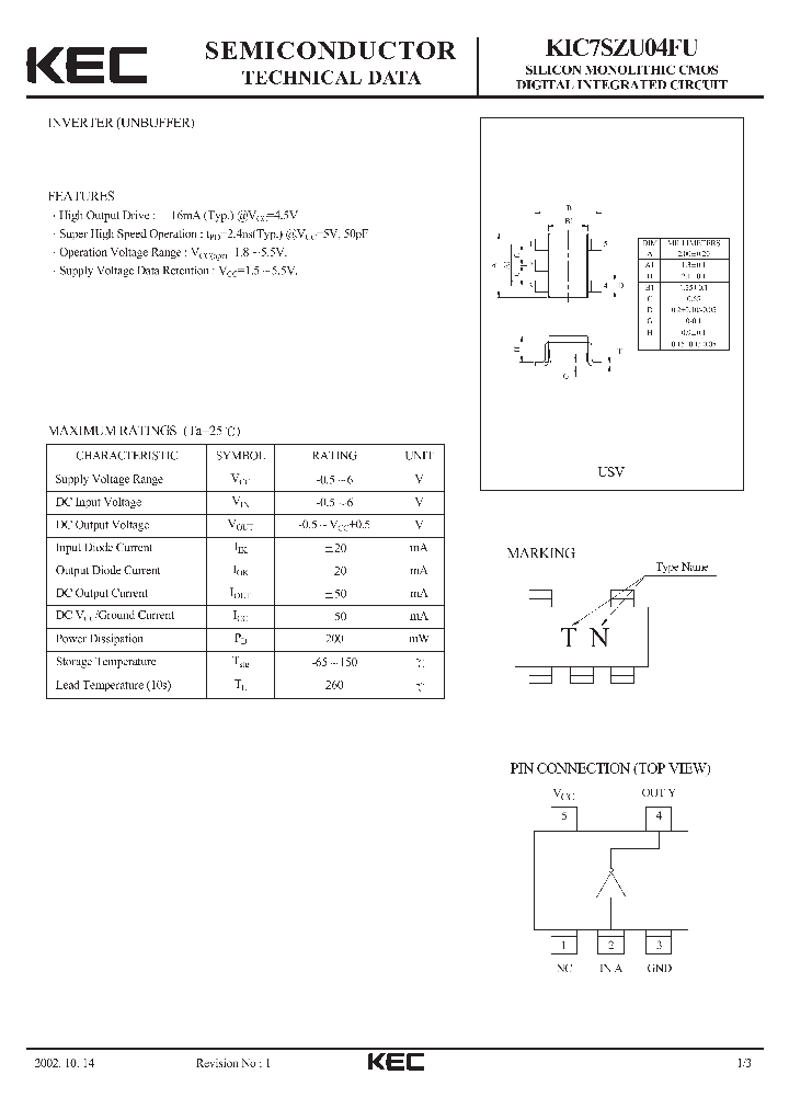 KIC7SZU04FU_1260501.PDF Datasheet