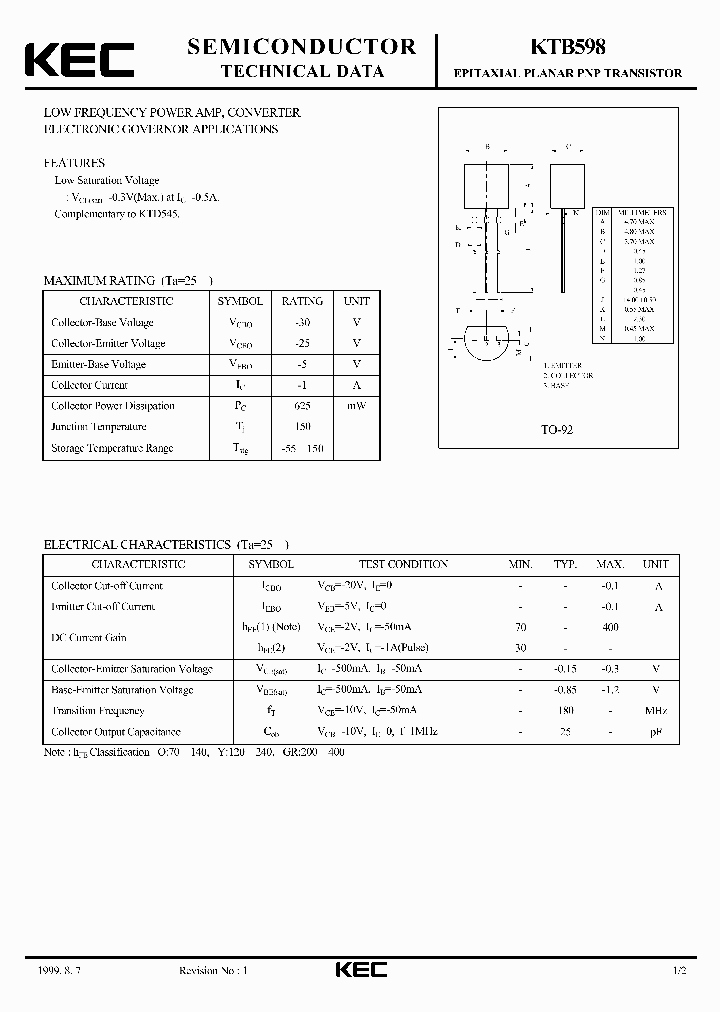 KTB598_1261640.PDF Datasheet