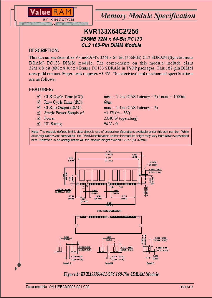 KVR133X64C2256_1261926.PDF Datasheet