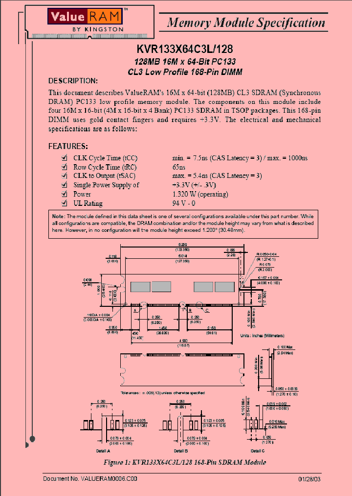 KVR133X64C3L128_1261933.PDF Datasheet