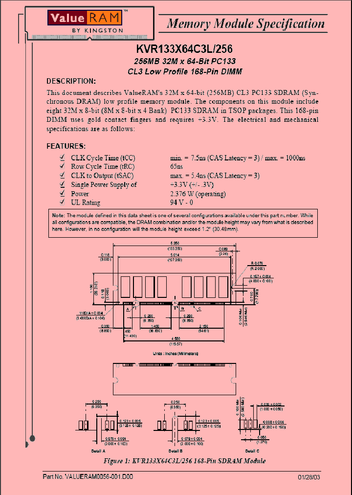 KVR133X64C3L256_1261934.PDF Datasheet